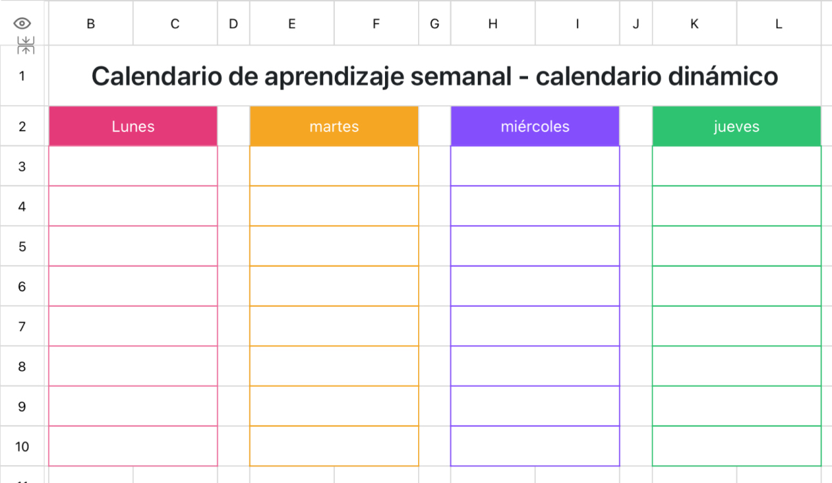 Calendario de aprendizaje semanal - calendario dinámico
